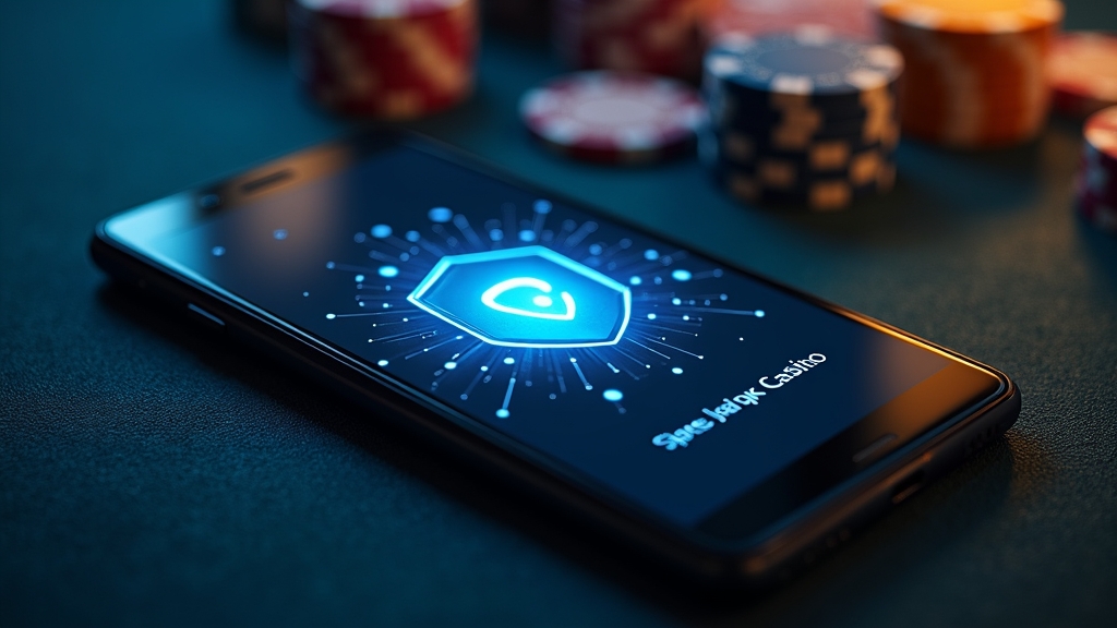 Android-Smartphone mit APK-Installation und Sicherheitssymbol in Casino-Atmosphäre
