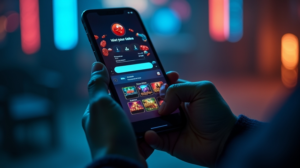 Smartphone mit Login und Live-Wetten für mobiles Spielen in dunkler Casinostimmung